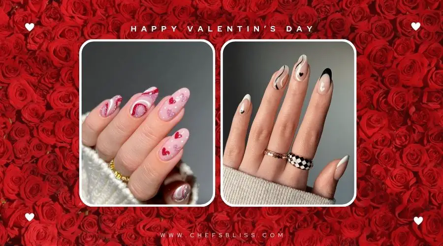 valentine’s day abstract heart swirl nail ideas