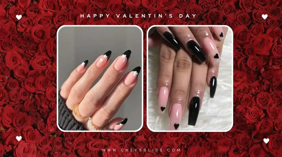 valentine’s day black and pink love nail ideas