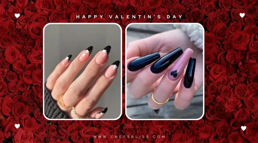 valentine’s day black and pink nail ideas