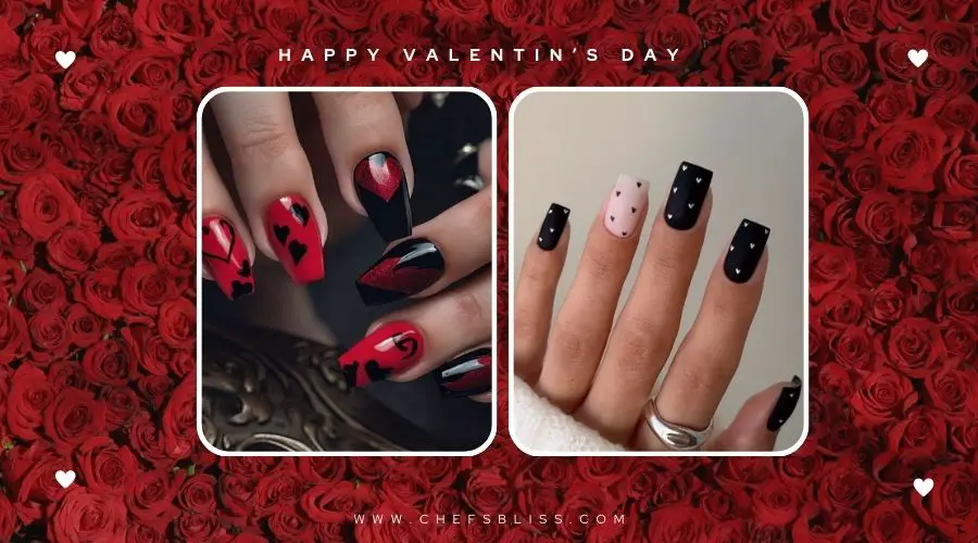 valentine’s day black and red love nail ideas