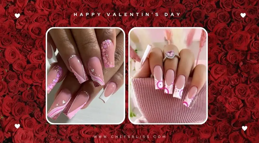 valentine’s day bold lace heart nail ideas