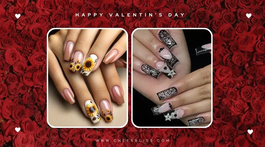 valentine’s day bold lace petal nail ideas