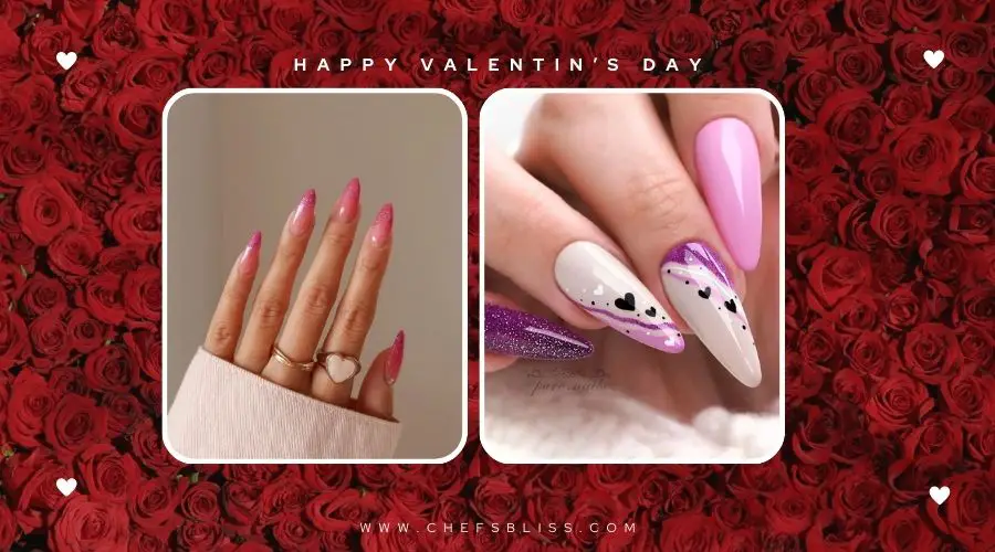 valentine’s day bold pink glitter nail ideas