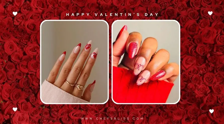 valentine’s day candy cane heart nail ideas