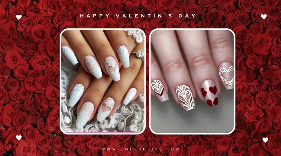 valentine’s day delicate lace accent nail ideas