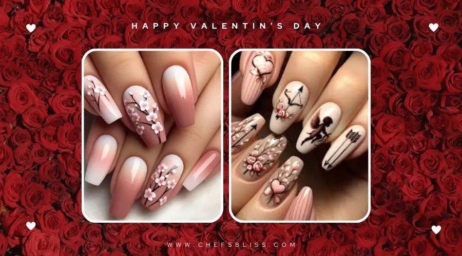 valentine’s day delicate lace petal nail ideas