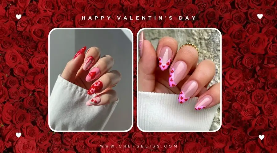 valentine’s day double heart accent nail ideas