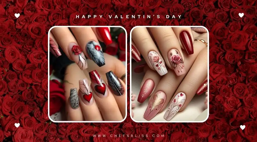 valentine’s day elegant rose nail ideas