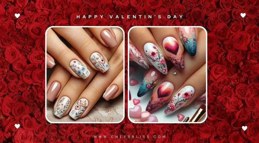 valentine’s day floral accent nail ideas