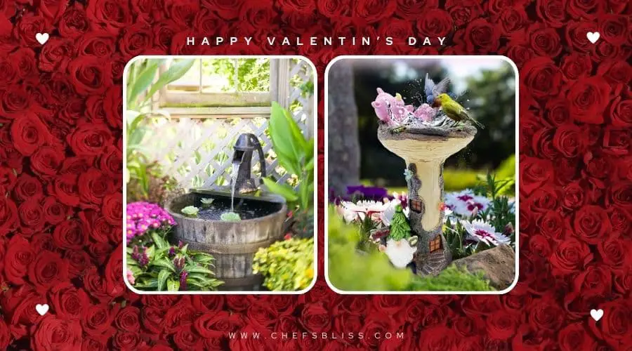 valentine’s day garden birdbath ideas