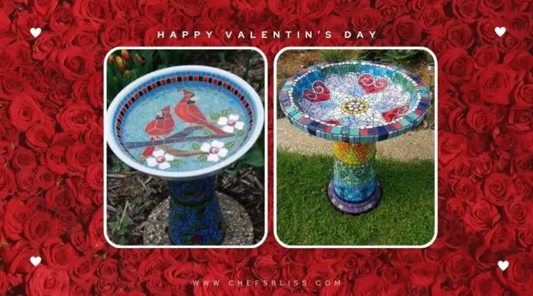 valentine’s day garden mosaic bird bath ideas