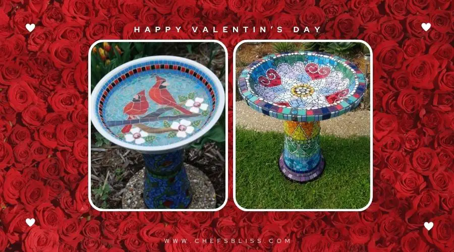 valentine’s day garden mosaic bird bath ideas