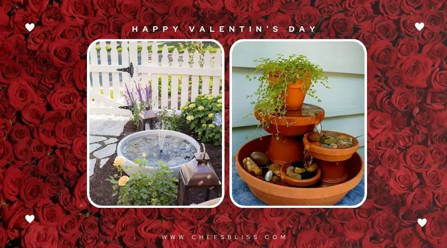 valentine’s day garden plant pot fountain ideas