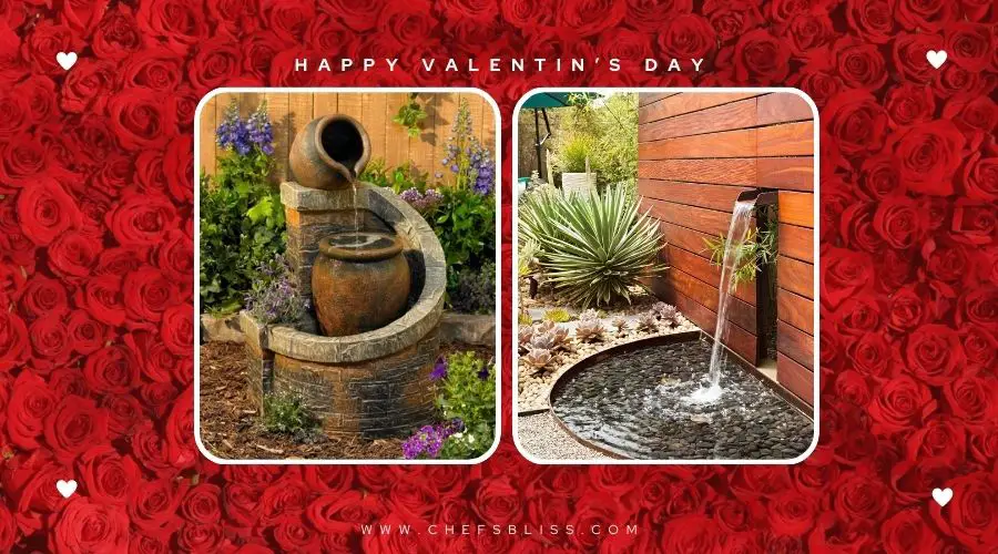 valentine’s day garden rustic fountain ideas