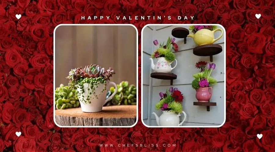 valentine’s day garden teapot planter ideas
