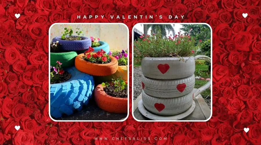 valentine’s day garden tire planters ideas