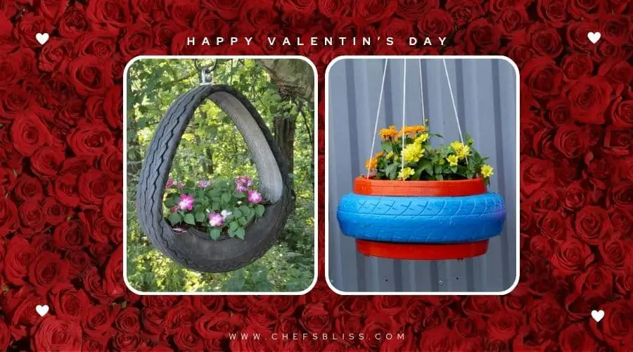 valentine’s day garden tire planters ideas