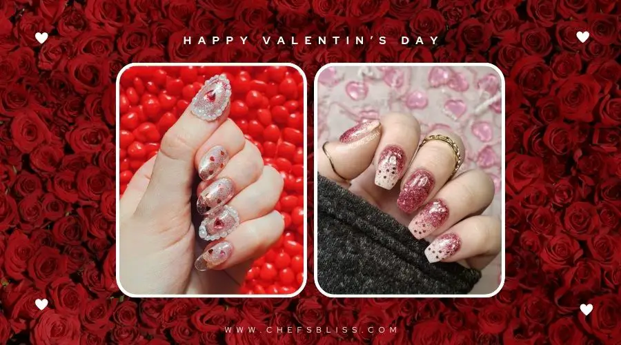 valentine’s day glitter confetti nail ideas