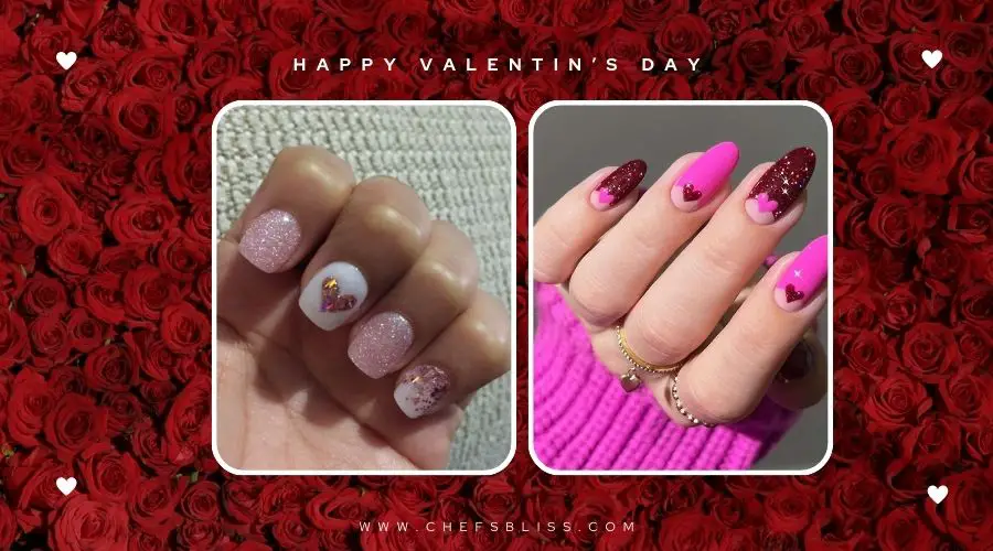 valentine’s day glitter heart nail ideas