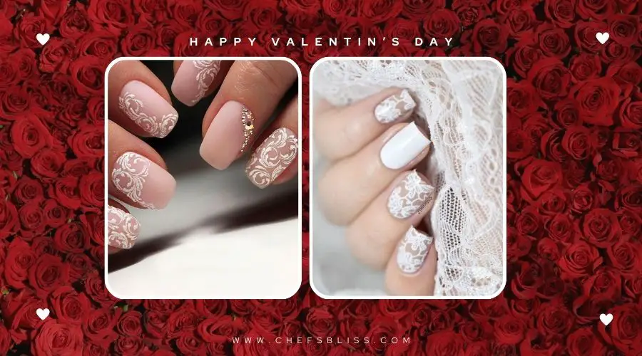 valentine’s day glitter lace nail design ideas