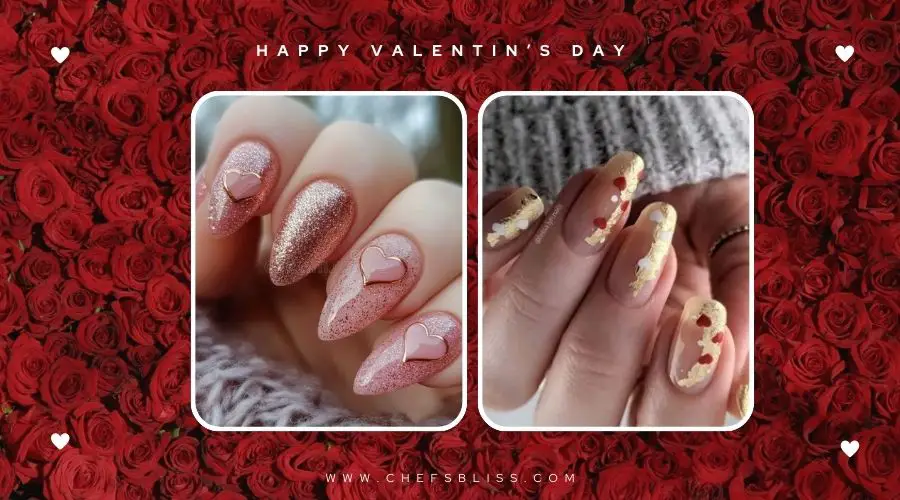 valentine’s day gold glitter accent nail ideas