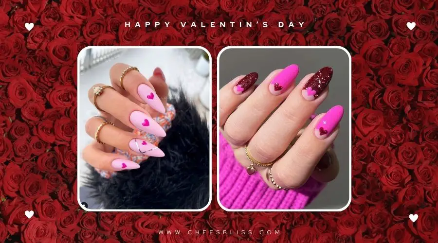 valentine’s day heart glitter accent nail ideas