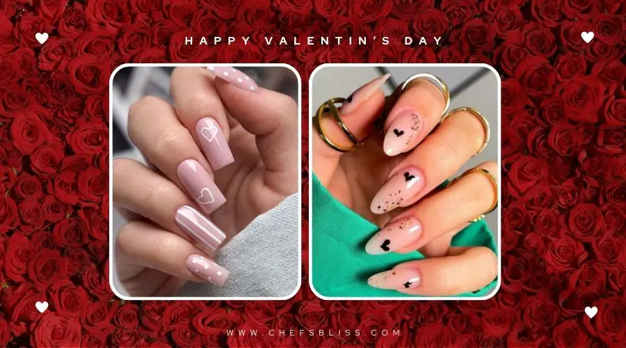 valentine’s day hearts and stripes nail ideas