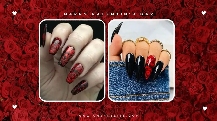 valentine’s day lace rose nail design ideas