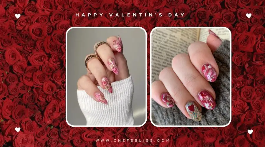 valentine’s day marble heart accent nail ideas