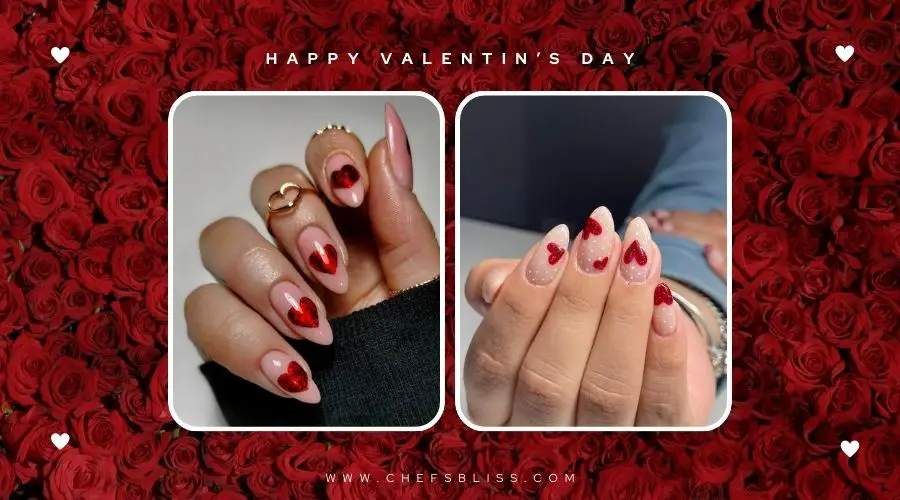 valentine’s day metallic heart nail design ideas