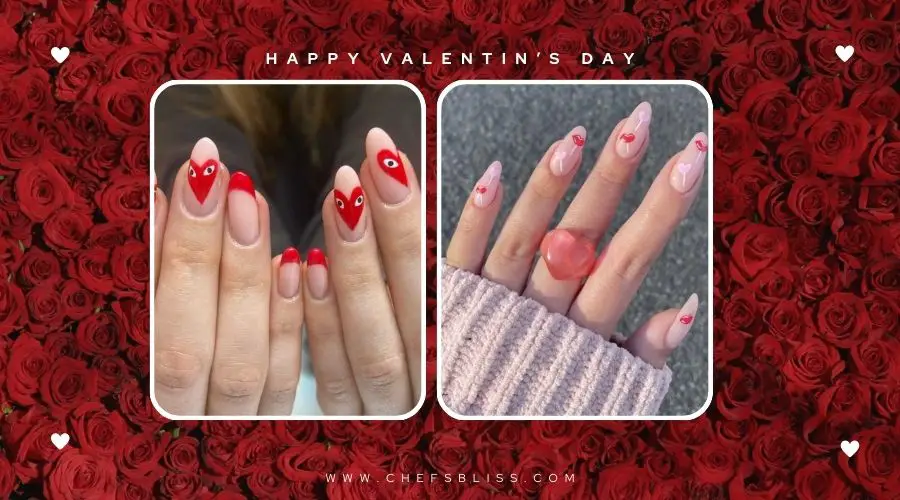 valentine’s day mixed media heart nail ideas