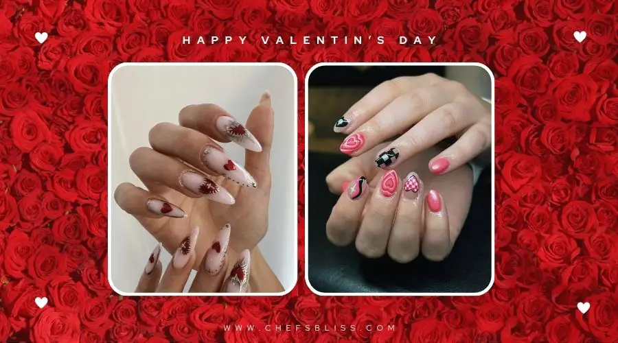 valentine’s day mixed pattern nail design ideas