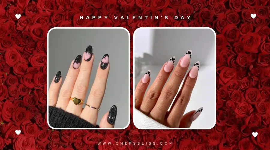 valentine’s day pink and black nail ideas