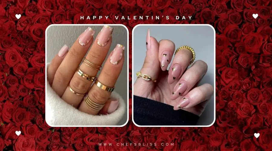 valentine’s day pink and gold nail ideas