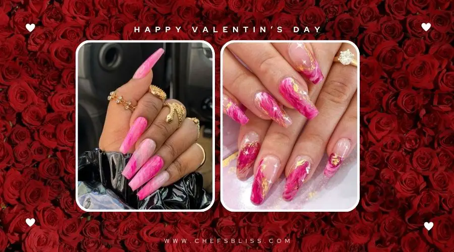 valentine’s day pink marble nail ideas