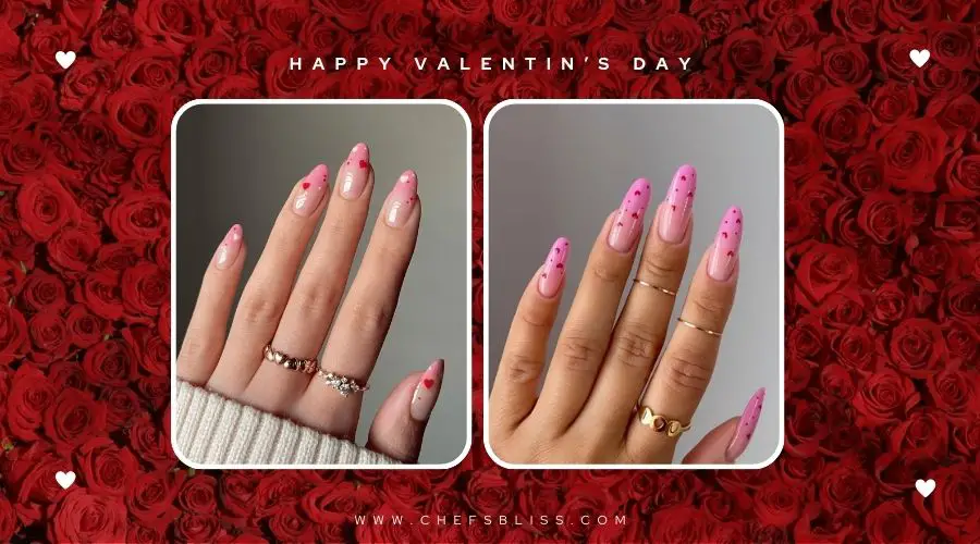 valentine’s day pink ombre heart nail ideas