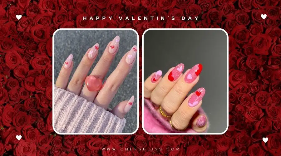 valentine’s day pink sparkle nail ideas