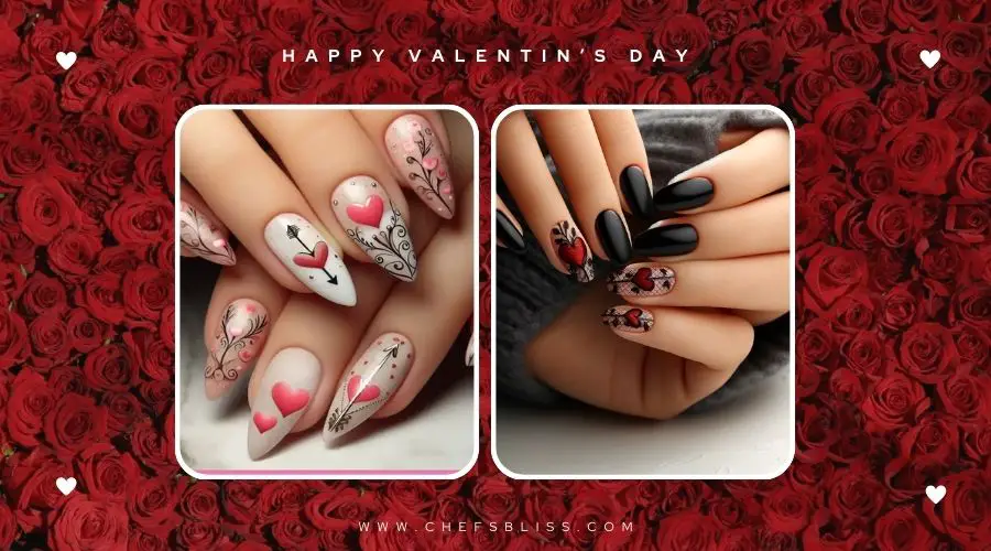 valentine’s day playful lace heart nail ideas