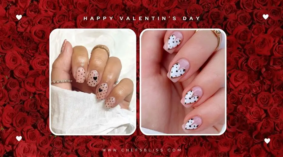 valentine’s day polka dot heart nail ideas