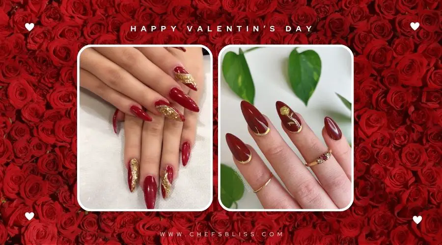 valentine’s day red and gold nail ideas