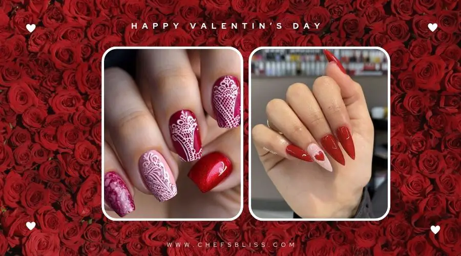 valentine’s day red lace nail ideas