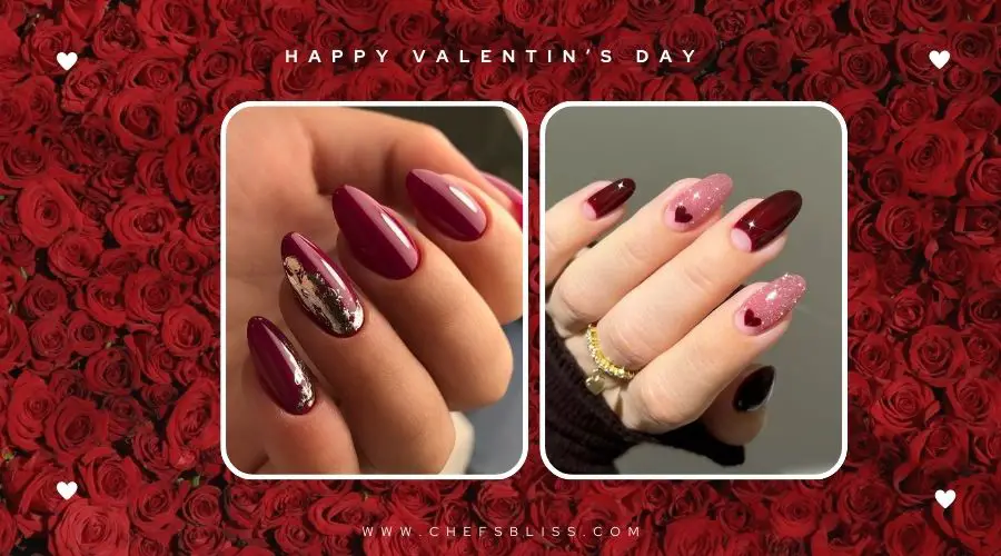 valentine’s day romantic bordeaux nail ideas