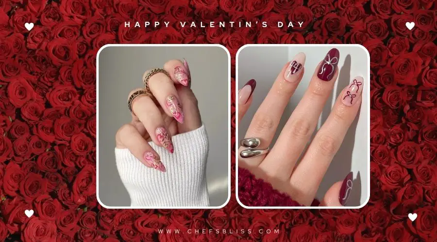 valentine’s day romantic bow accent nail ideas