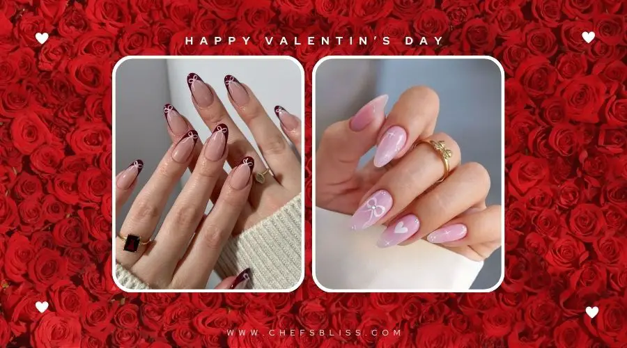 valentine’s day romantic bow nail ideas