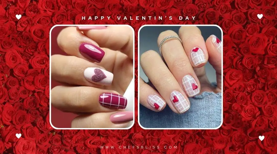 valentine’s day romantic plaid nail ideas