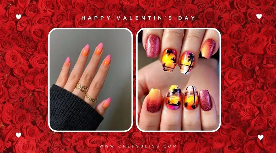 valentine’s day romantic sunset nail ideas