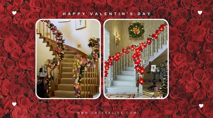 valentine’s day stair railing decor ideas