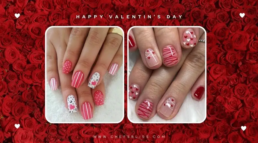 valentine’s day striped heart nail ideas