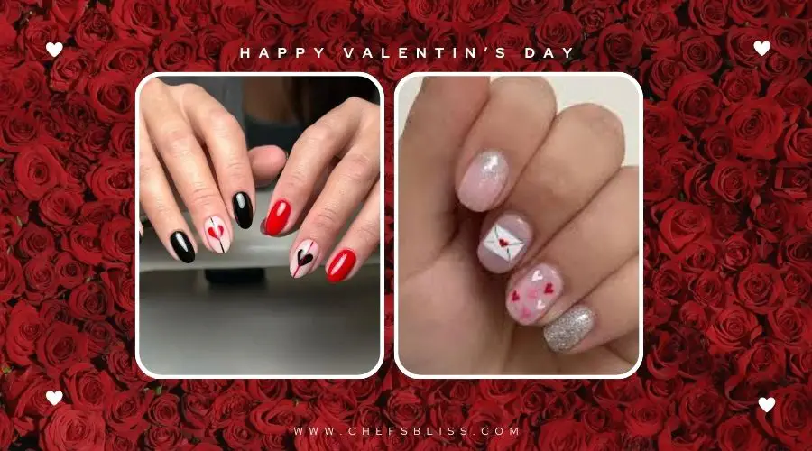 valentine’s day vintage love letter nail ideas