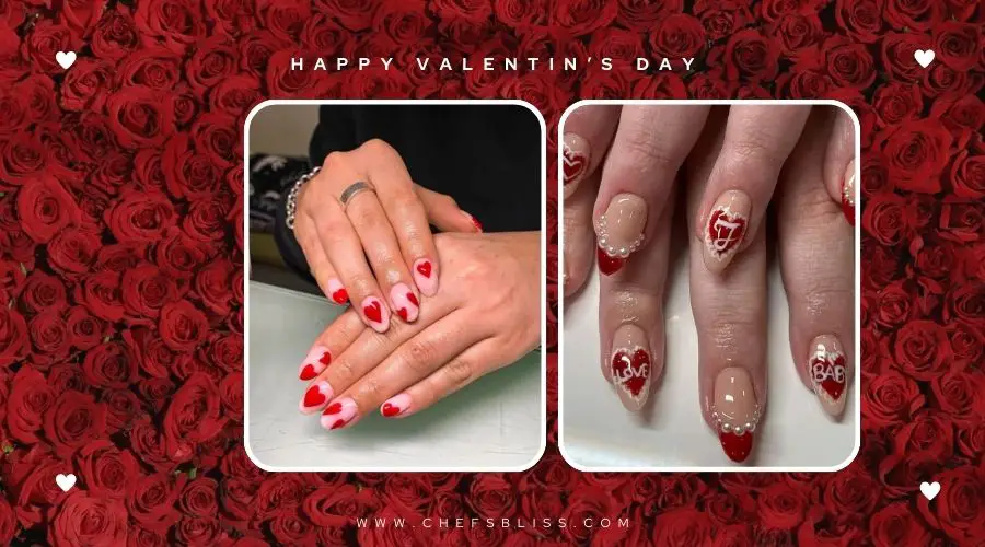 valentine’s day vintage love notes nail ideas